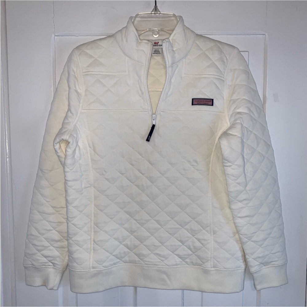 Vineyard Vines off-white Quilted Half-Zip Shep shirt